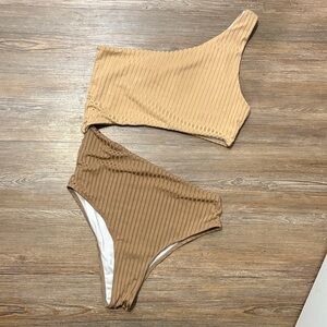 One-Shoulder Tan Bikini Set